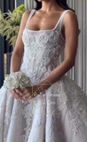 Pretty Wedding Dress Ball Gown Square Neck Lace White Wedding Dresses Bridal Gowns HZ1214
