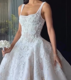 Rustic Wedding Dress Ball Gown Square Neck White Lace Tulle Long Wedding Dresses Summer Brides Dress Bridal Gowns HZ1121