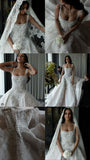 Rustic Wedding Dress Ball Gown Square Neck White Lace Tulle Long Wedding Dresses Summer Brides Dress Bridal Gowns HZ1121