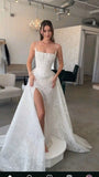 Dreamy Wedding Dress Sheath Straps White Lace Summer Long Wedding Dresses Bridal Gowns HZ1214