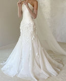 Pretty Wedding Dress Mermaid Strapless Satin Appliques White Wedding Dresses Bridal Gowns HZ1214