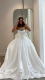 Simple Wedding Dress Ball Gown Strapless Sleeveless Satin White Wedding Dresses Bridal Gowns HZ1214