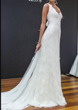 Pretty Wedding Dress Mermaid V Neck Lace Summer White Wedding Dresses Bridal Gowns HZ1214