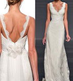 Pretty Wedding Dress Mermaid V Neck Lace Summer White Wedding Dresses Bridal Gowns HZ1214