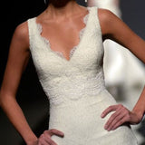 Pretty Wedding Dress Mermaid V Neck Lace Summer White Wedding Dresses Bridal Gowns HZ1214