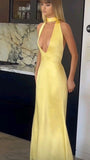 Classy Sheath V Neck Yellow Satin Prom Dresses Formal Summer Wedding Guest Dresses Wedding Guest Outfit HZ1214