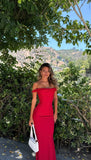 Sexy Mermaid Off The Shoulder Red Prom Dresses Formal Summer Wedding Guest Dresses With Scarf Wedding Guest Outfit HZ1214