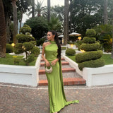 Simple Sheath One Shoulder Green Prom Dresses Formal Summer Spring Wedding Guest Dresses Wedding Guest Outfit HZ1214