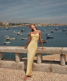 Modest Sheath Spaghetti Straps Yellow Satin 20th Birthday Dress Prom Dress 18th Birthday Outfits For Women HZ1214