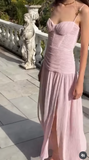 Modest A line Spaghetti Straps Green Prom Dresses Formal Summer Spring Slit Wedding Guest Dresses Wedding Guest Outfit HZ1214