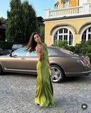 Modest Sheath One Shoulder Satin Green Prom Dresses Formal Summer Spring Wedding Guest Dresses Wedding Guest Outfit HZ1214