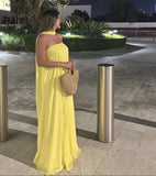 Sexy A line Strapless Yellow Chiffon Long Prom Dresses Formal Summer Wedding Guest Dresses Wedding Guest Outfit HZ1214