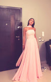 Modest A line Strapless Chiffon Light Pink 20th Birthday Dress Prom Dress 18th Birthday Outfits Holiday Outfit HZ1214