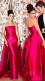 Classy Sheath Strapless Hot Pink Satin Long Prom Dresses Formal Summer Wedding Guest Dresses Wedding Guest Outfit HZ1214