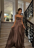 Elegant A line Spaghetti Straps Satin Long Prom Dresses Formal Summer Wedding Guest Dresses Wedding Guest Outfit HZ1214