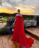 Classy A line Off The Shoulder Red Chiffon Long Prom Dresses Formal Summer Wedding Guest Dresses Wedding Guest Outfit HZ1214