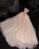 Unique Ball Gown Sweetheart Pink Tulle Long Quinceanera Dresses Sweet 16 Dress Formal Vestido De 15 Anos HZ1214
