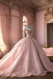 Unique Ball Gown Sweetheart Pink Lace Gold Beaded Long Quinceanera Dresses Sweet 16 Dress Formal Vestido De 15 Anos HZ1214
