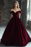 Pretty Ball Gown Off The Shoulder Burgundy Velvet Long Quinceanera Dress Formal Gown Vestido De 15 Anos Sweet 16 Dress HZ1214