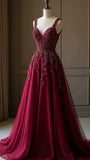 Modest A line Straps Burgundy Tulle Long Formal Gown 23rd Birthday Dress Prom Dresses 20th Birthday Outfits HZ1214