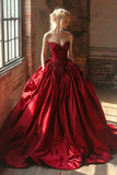 Pretty Ball Gown Sweetheart Burgundy Satin Long Quinceanera Dress Formal Gowns Vestido De 15 Anos Sweet 16 Dress HZ1214