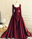 Modest Ball Gown Sweetheart Burgundy Long Sleeves Formal Gown 23rd Birthday Dress Prom Dresses 20th Birthday Outfits HZ1214