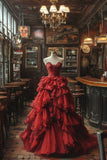 Pretty Ball Gown Sweetheart Red Satin Long Quinceanera Dress Formal Gowns Vestido De 15 Anos Sweet 16 Dress HZ1214