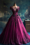 Pretty Ball Gown Grape Tulle Long Quinceanera Dress Formal Gown Vestido De 15 Anos Sweet 16 Dress HZ1214