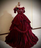 Pretty Ball Gown Off The Shoulder Burgundy Long Quinceanera Dress Formal Gowns Vestido De 15 Anos Sweet 16 Dress HZ1214
