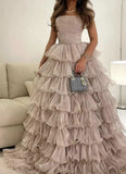 Pretty Ball Gown Strapless Tulle Long Quinceanera Dress Formal Gowns Vestido De 15 Anos Sweet 16 Dress HZ1214