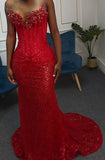 Modest Mermaid Sweetheart Red Sequin Formal Gown 20th Birthday Dress Prom Dresses 18th Birthday Outfits HZ1214