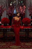 Modest Sheath Straps Red Sequin Formal Gown 23rd Birthday Dress Prom Dresses 20th Birthday Outfits HZ1214