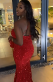 Modest Mermaid Straps Wine Red Sequin Formal Gown 23rd Birthday Dress Prom Dresses 20th Birthday Outfits HZ1214