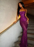 Modest Sheath Spaghetti Straps Grape Sequin Formal Gown 23rd Birthday Dress Prom Dresses 20th Birthday Outfits HZ1214