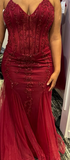 Modest Mermaid Spaghetti Straps Burgundy Sequin Formal Gown 23rd Birthday Dress Prom Dresses 20th Birthday Outfits HZ1214