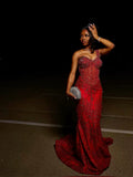Sexy Mermaid One Shoulder Burgundy Sequin Formal Gown 23rd Birthday Dress Prom Dresses Black Girl 20th Birthday Outfits HZ1214