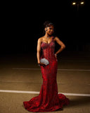 Sexy Mermaid One Shoulder Burgundy Sequin Formal Gown 23rd Birthday Dress Prom Dresses Black Girl 20th Birthday Outfits HZ1214