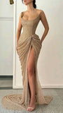 Sexy Mermaid Strapless Champagne Sequin Formal Gown 23rd Birthday Dress Prom Dresses 20th Birthday Outfits HZ1214