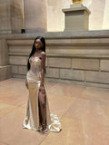 Sexy Mermaid Sweetheart Champagne Slit Formal Gown 23rd Birthday Dress Prom Dresses Black Girl 20th Birthday Outfits HZ1214