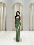 Classy Mermaid Sweetheart Green Satin Long Prom Dresses Formal Gown Summer Wedding Guest Dress Wedding Outfits For Guest HZ1214