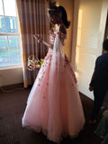Pretty Ball Gown Off The Shoulder Pink Tulle Long Quinceanera Dress Formal Gowns Vestido De 15 Anos Sweet 16 Dress HZ1214