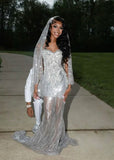 Vintage Mermaid Sweetheart Silver Sequin Beads Long Prom Dresses Party Dress Black Girl Outfits Graduation Dresses HZ1214