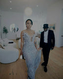 Classy Mermaid Sweetheart Silver Sequin Black Girl Long Prom Dresses Party Dress Birthday Outfits Graduation Dresses HZ1214