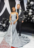 Classy Mermaid Sweetheart Silver Gray Sequin Black Girl Long Prom Dresses Party Dress Birthday Outfits Graduation Dresses HZ1214