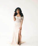 Classy Mermaid Off The Shoulder Champagne Sequin Black Girl Long Slit Prom Dresses Party Dress Birthday Outfits Graduation Dresses HZ1214