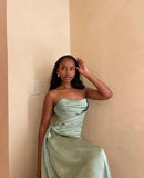 Vintage Mermaid Sweetheart Sage Green Satin Long Prom Dresses Party Dress Black Girl Outfits Graduation Dresses HZ1214