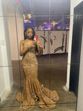 Classy Mermaid Sweetheart Gold Sequin Long Prom Dresses Formal Gown Summer Wedding Guest Dress Wedding Guest Attire HZ1214