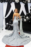 Classy Mermaid Sweetheart Silver Gray Sequin Black Girl Long Prom Dresses Party Dress Birthday Outfits Graduation Dresses HZ1214