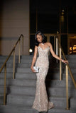 Vintage Mermaid Sweetheart Champagne Sequin Sleeveless Long Prom Dresses Party Dress Black Girl Birthday Outfits Graduation Dresses HZ1214