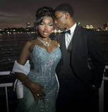 Classy Mermaid Spaghetti Straps Silver Gray Sequin Long Prom Dresses Party Dress Black Girl Outfits Graduation Dresses HZ1214